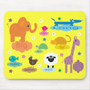 Cute Colourful Educational Animals Yellow Custom Mouse Pad