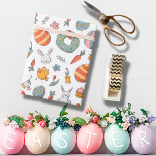 Cute Colourful Eggs Bunny Spring Pattern Easter  Wrapping Paper