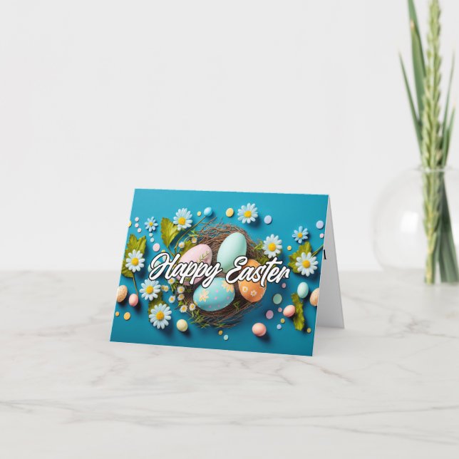 Cute Colourful Eggs Happy Easter Holiday Card (Front)