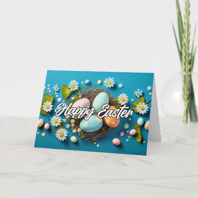 Cute Colourful Eggs Happy Easter Holiday Card (Front)