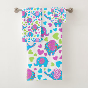 Cute Colourful Elephant Bath Towel Set
