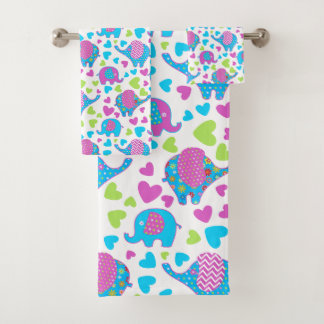 Cute Colourful Elephant Bath Towel Set