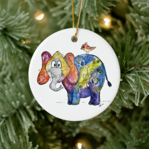 Cute Colourful Elephant Ceramic Ornament