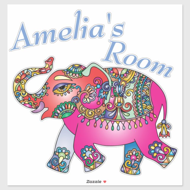 Cute Colourful Elephant Kid's Bedroom Door or Wall (Sheet)