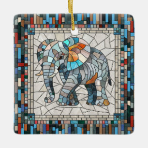 Cute Colourful Elephant mosaic art Ceramic Ornament