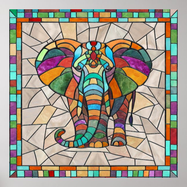 Cute Colourful Elephant mosaic art Poster (Front)