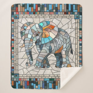 Cute Colourful Elephant mosaic art Sherpa Blanket