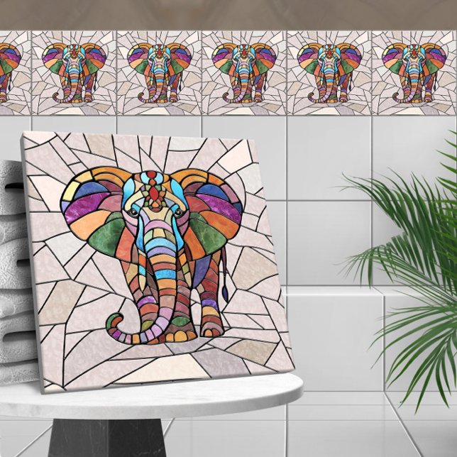 Cute Colourful Elephant mosaic art Tile (Creator Uploaded)