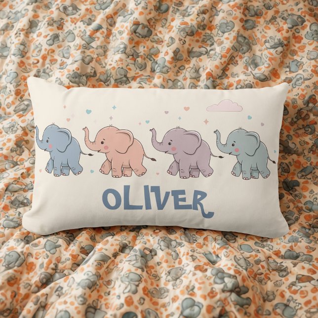 Cute Colourful Elephants Lumbar Pillow (Creator Uploaded)