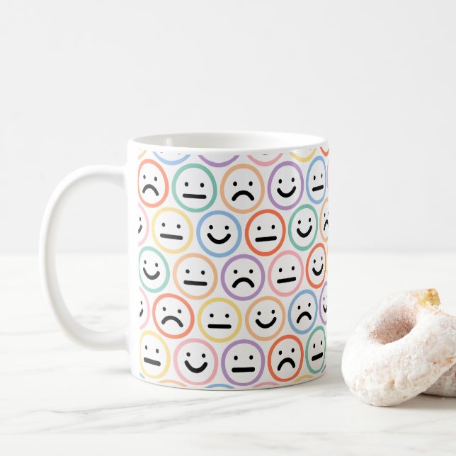 Cute Colourful Face Emoticon Pattern Coffee Mug (With Donut)