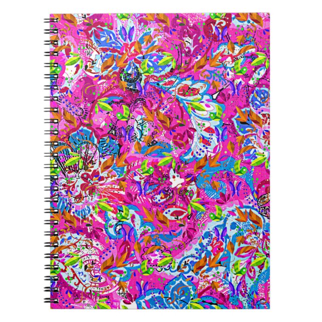 Cute colourful fantastic abstract floral notebook (Front)