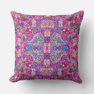 Cute colourful fantastic abstract floral throw pillow