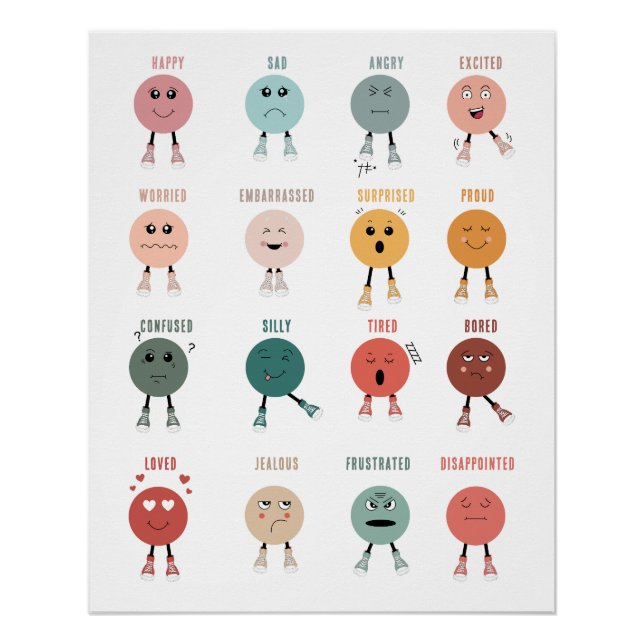 Cute Colourful Feelings Emotions Faces Chart  (Front)