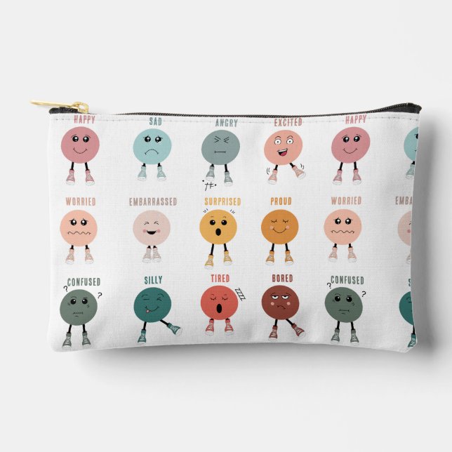 Cute Colourful Feelings Emotions Faces Chart  Accessory Pouch (Front)