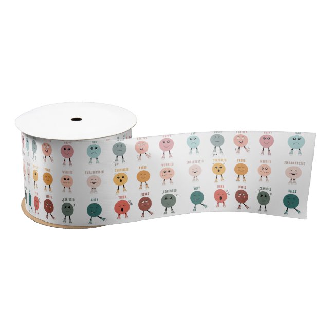 Cute Colourful Feelings Emotions Faces Chart  Satin Ribbon (Spool)