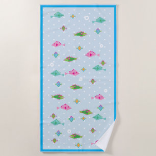 Cute colourful fish  down below the sea beach towel