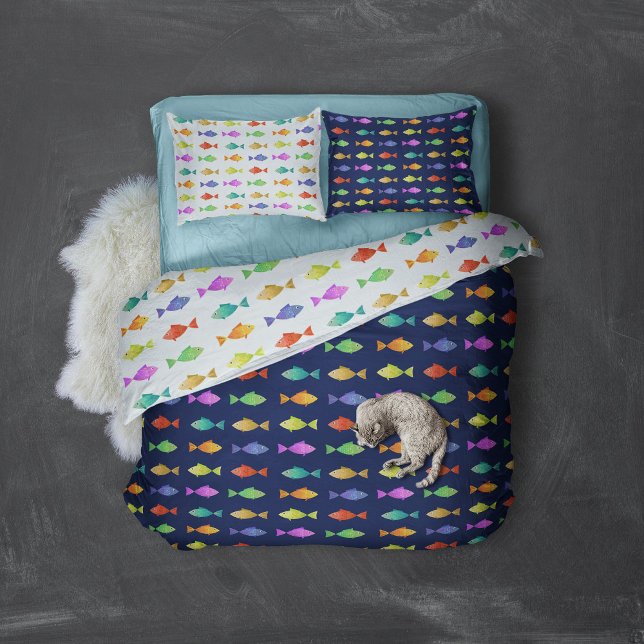 Cute colourful fish pattern  pillowcase (Cute Rainbow fish colorful patterned bedding for ocean lovers pillow case)