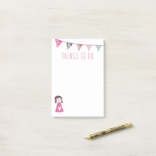 Cute Colourful Flags Girl in PInk Things to Do Post-it Notes