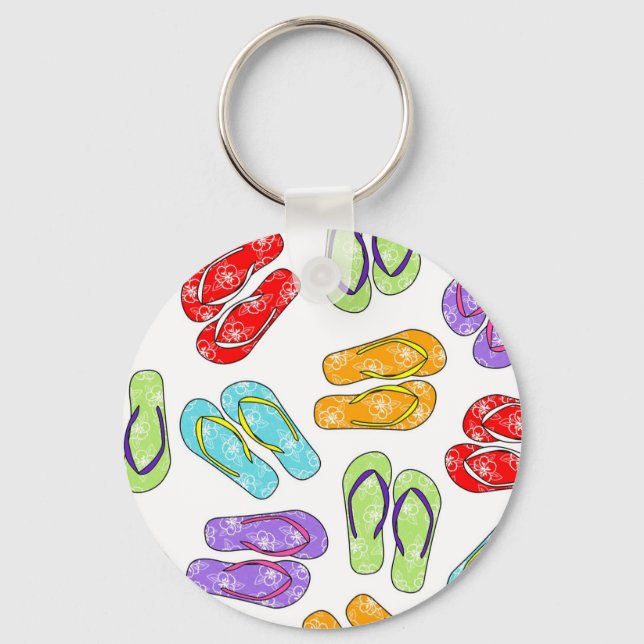 Cute Colourful Flip Flops Print Keychain (Front)