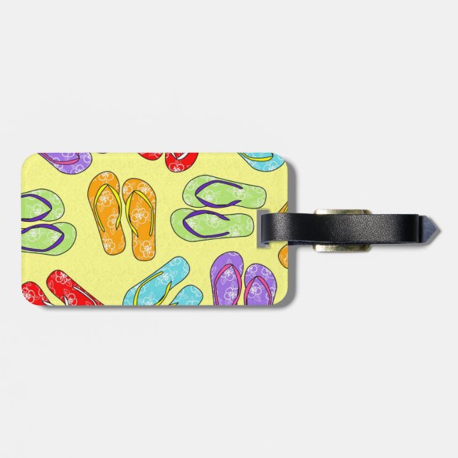 Cute Colourful Flip Flops Print - Yellow Luggage Tag (Back Horizontal)
