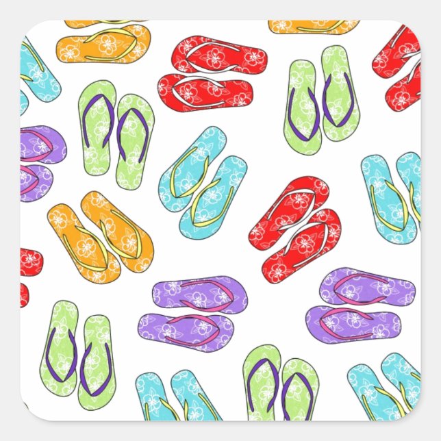 Cute Colourful Flip Flops Square Sticker (Front)