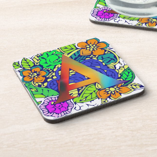 Cute Colourful Floral A monogrammed Pattern Girly Coaster (Left Side)