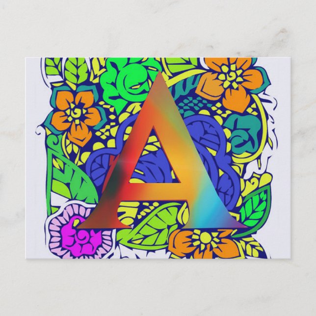 Cute Colourful Floral A monogrammed Pattern Girly Postcard (Front)