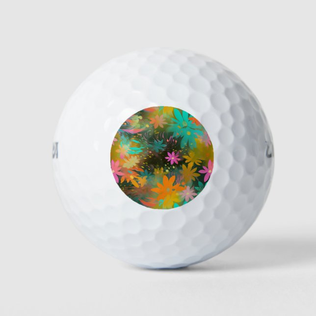 Cute Colourful Floral Abstract Pattern Golf Balls (Front)