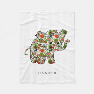 Cute Colourful Floral Baby Elephant Fleece Blanket