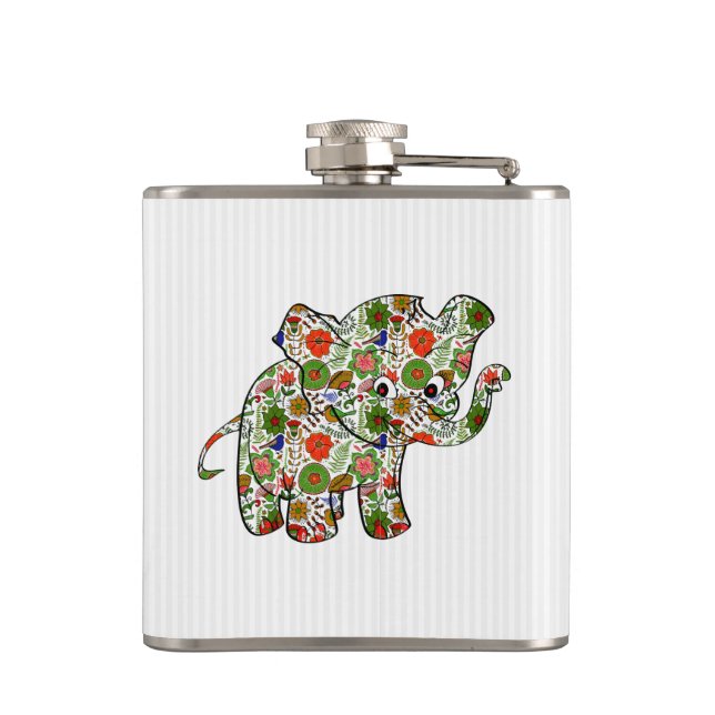 Cute Colourful Floral Baby Elephant Hip Flask (Back)