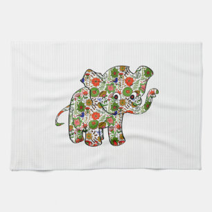 Cute Colourful Floral Baby Elephant Kitchen Towel