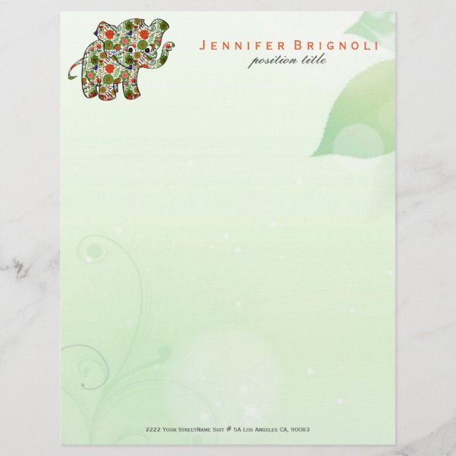 Cute Colourful Floral Baby Elephant Letterhead (Front)