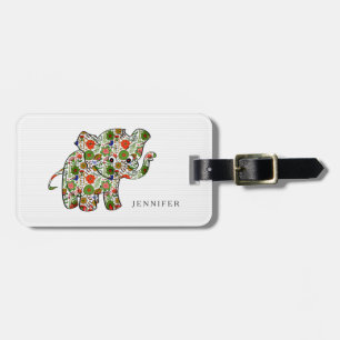 Cute Colourful Floral Baby Elephant Luggage Tag