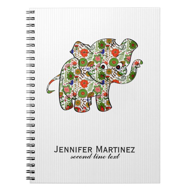Cute Colourful Floral Baby Elephant Notebook (Front)