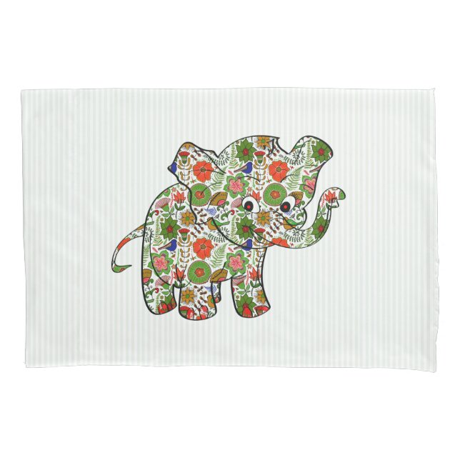 Cute Colourful Floral Baby Elephant Pillowcase (Front)