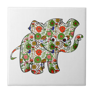 Cute Colourful Floral Baby Elephant Tile