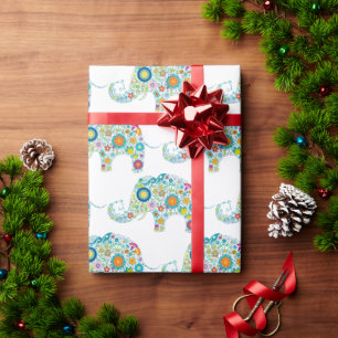 Cute colourful floral elephant pattern wrapping paper