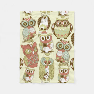 Cute Colourful Floral Owls Fleece Blanket