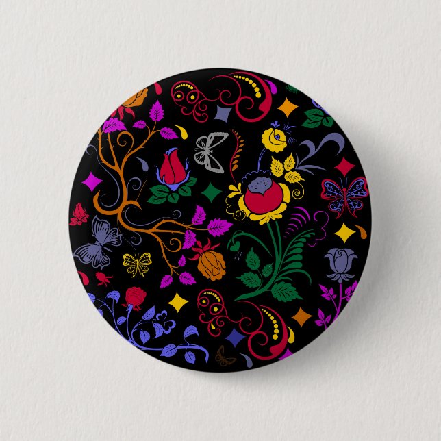 Cute colourful floral pattern  2 inch round button (Front)