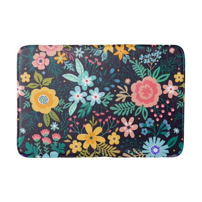 Cute Colourful Floral Pattern Bath Mat (Front)