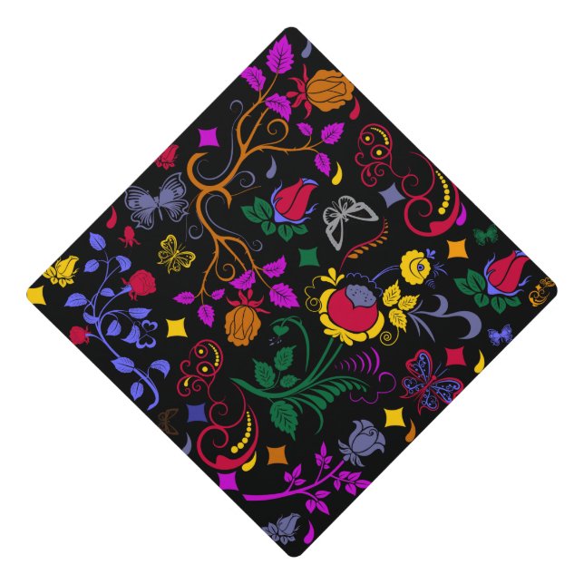 Cute colourful floral pattern  graduation cap topper (Front)