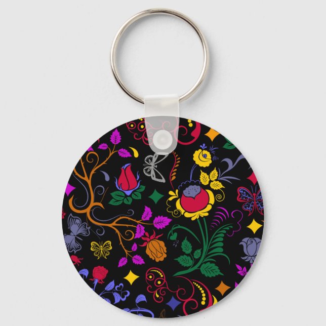Cute colourful floral pattern  keychain (Front)