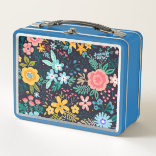 Cute Colourful Floral Pattern Metal Lunch Box