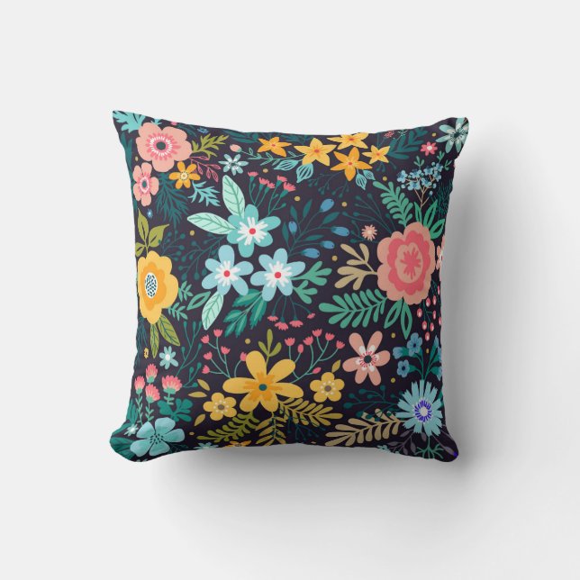 Cute Colourful Floral Pattern Throw Pillow (Front)