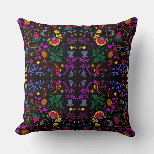 Cute colourful floral pattern  throw pillow (Front)