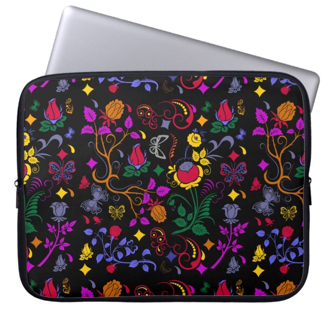 Cute colourful floral pattern  throw pillow laptop sleeve (Front)