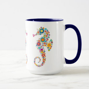 Cute Colourful Floral Seahorse Illustration Mug