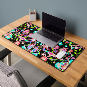 Cute colourful floral skull desk mat