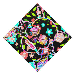 Cute colourful floral skull graduation cap topper