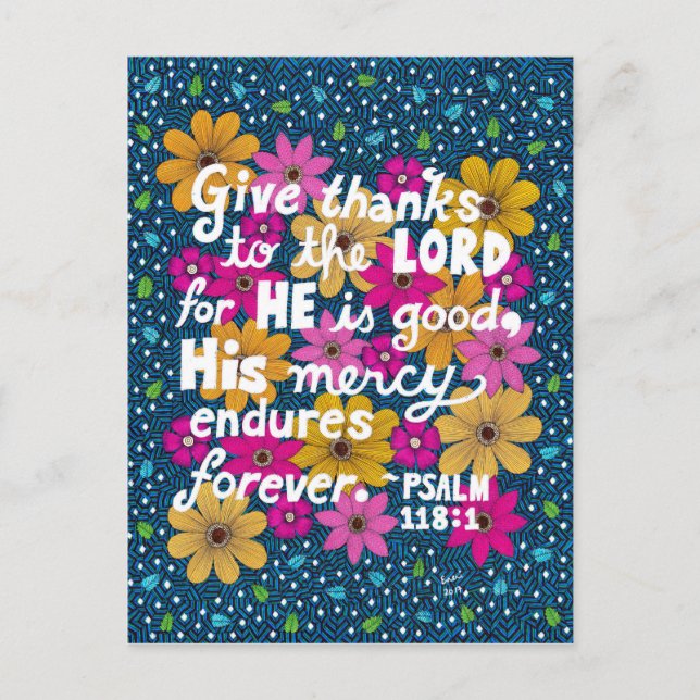 Cute Colourful Floral Thanksgiving Bible Verse Holiday Postcard (Front)